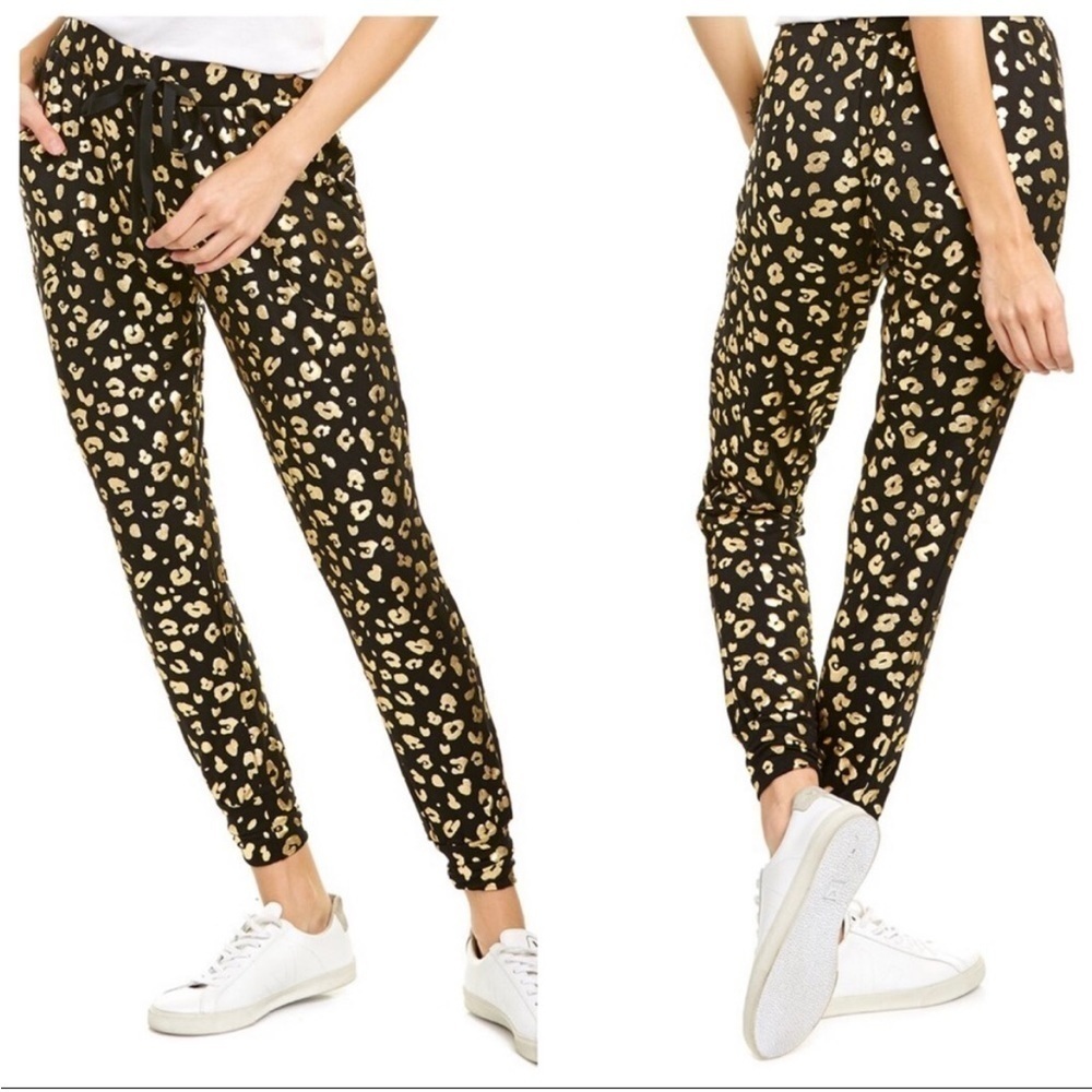Terez Gold Foil Cheetah Drawstring Patterned High Rise Joggers